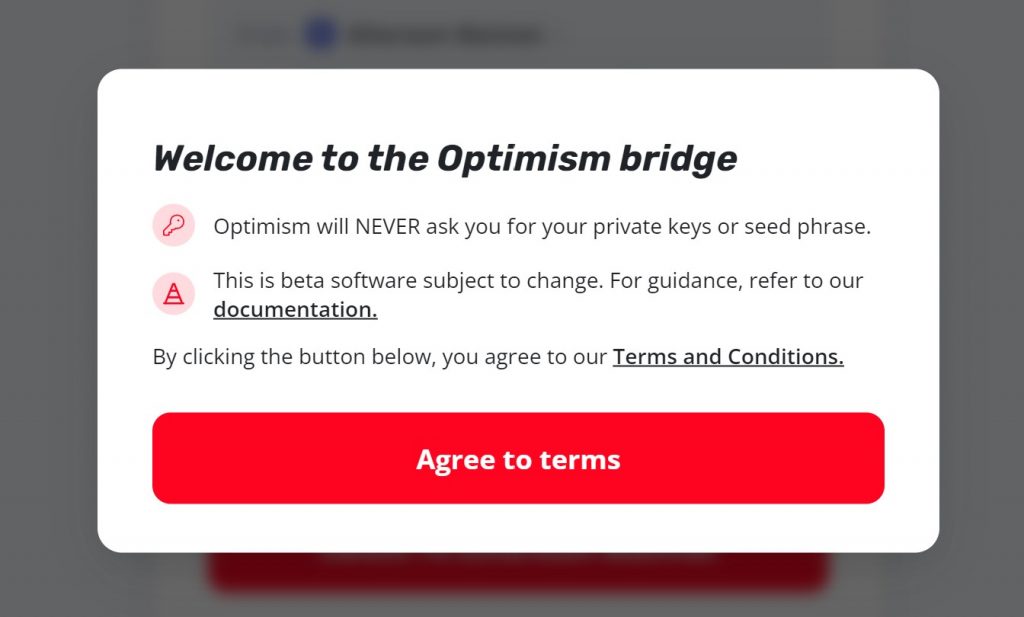 Optimism Bridge Terms & Conditions akzeptieren