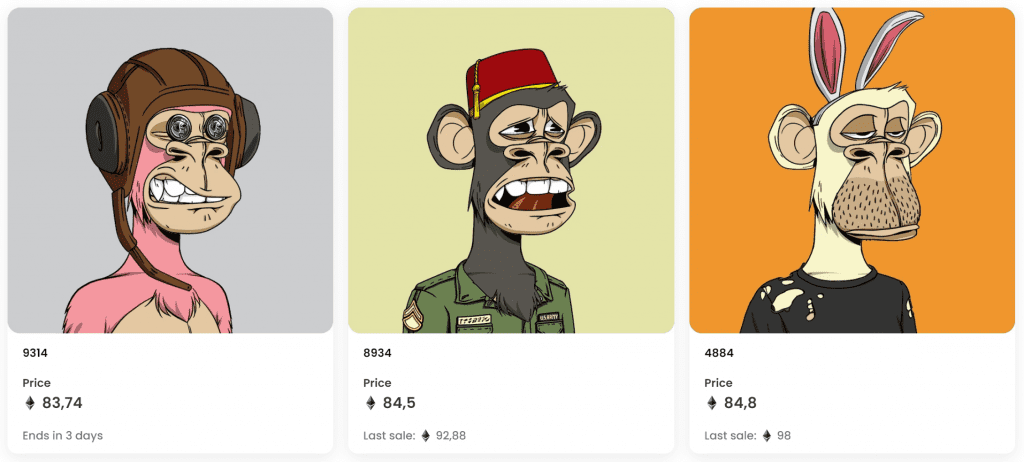Die beliebten NFT Affen auf OpenSea