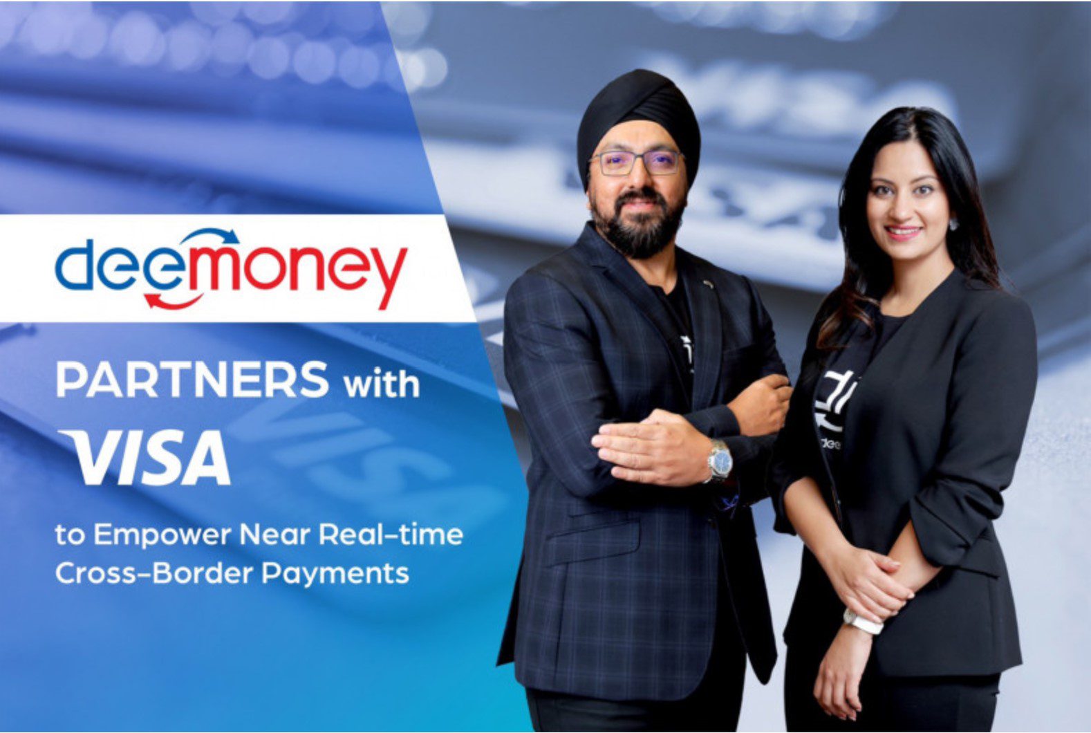 Ein Plakat, dass die Ripple News über die Partnerschaft zwischen DeeMoney und Visa verkündet