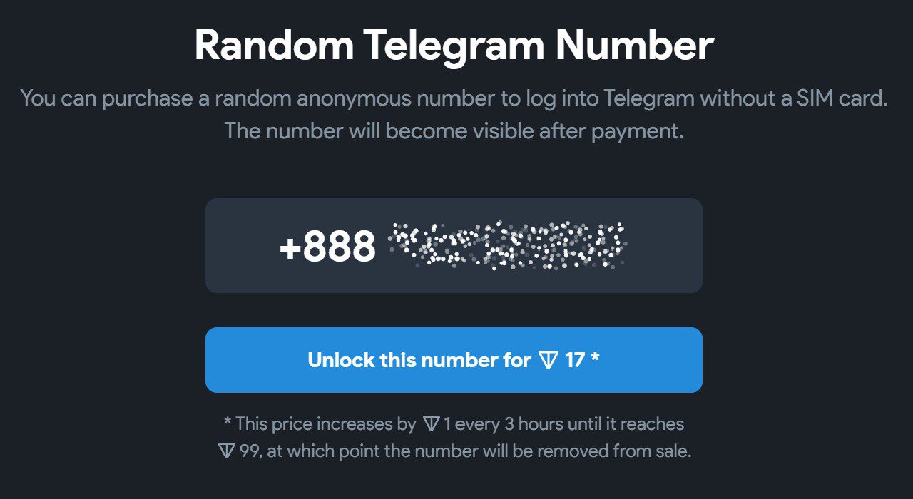 für 17 TON anonyme Telegramnummern als NFT minten