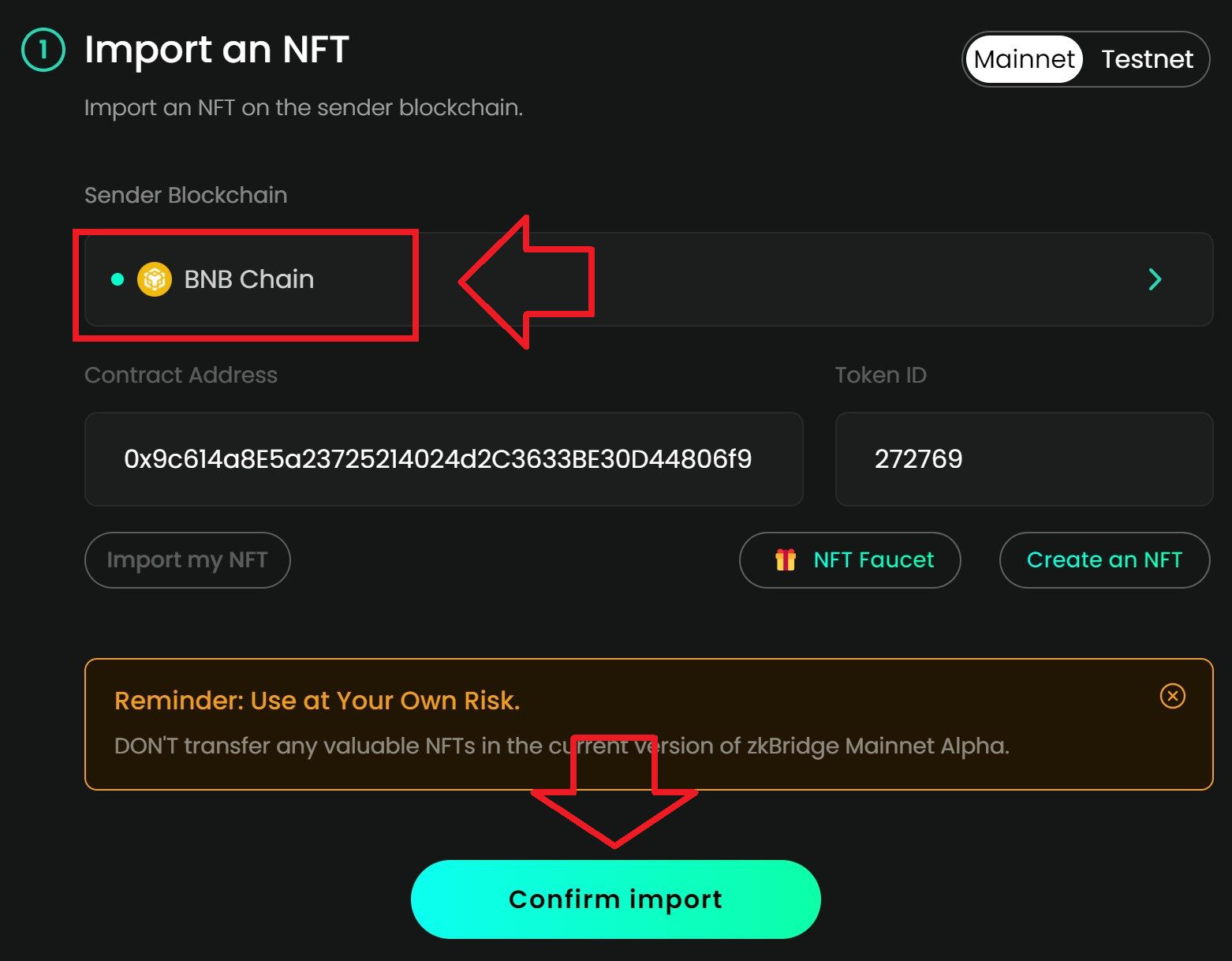 Importiere ein NFT auf die opBNB Chain