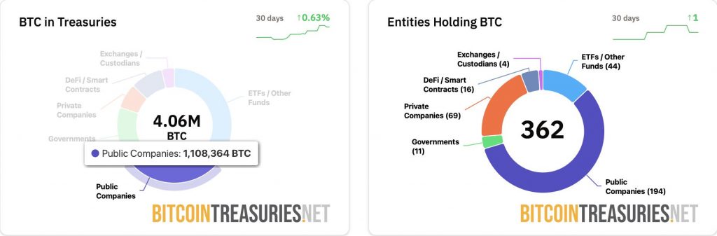Grafik zu öffentlichen Unternehmen, die Bitcoin (BTC) halten