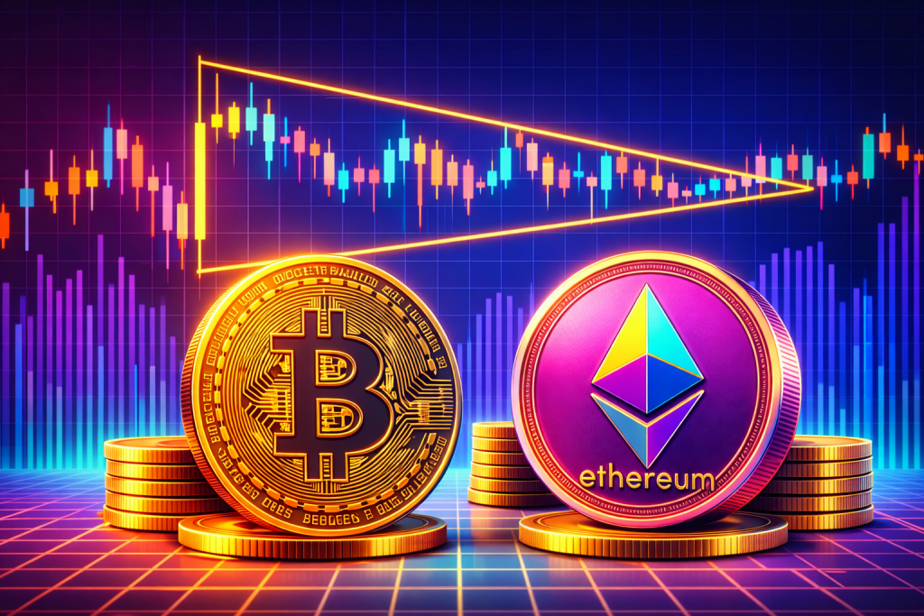 Bitcoin Kurs und Ethereum Kurs vor Triangle Seitwärtsbewegung