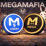 MEGA Coin und USDM Coin von MegaETH mit MegaMafia im Hintergrund