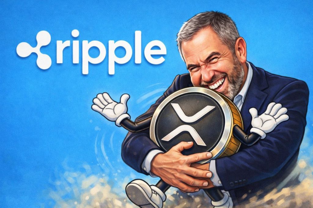 Ripple CEO Brad Garlinghouse hält den XRP Coin fest in den Armen