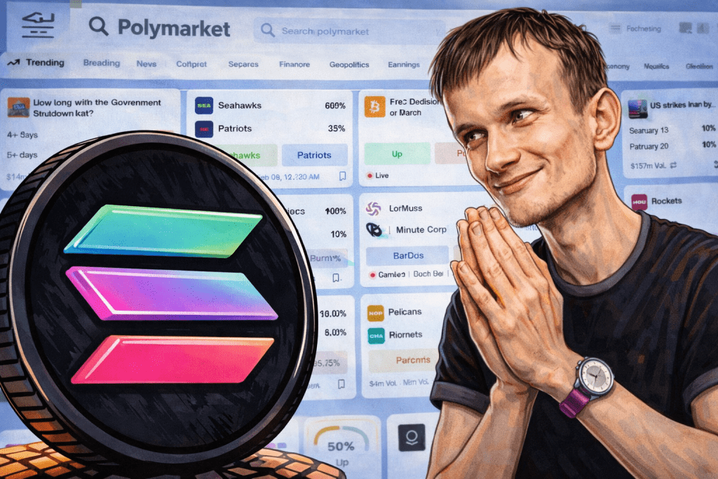 In dieser Solana News geht es um dir Integration von Polymarket durch eine dezentrale Krypto-Börse und wie Vitalik Buterin Geld auf dem Prognosemarkt macht