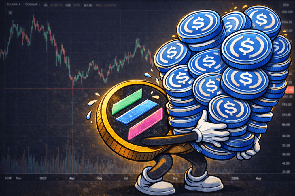 Titelbild zur Solana News über USDC-Zuflüsse, während Solana Kurs fällt